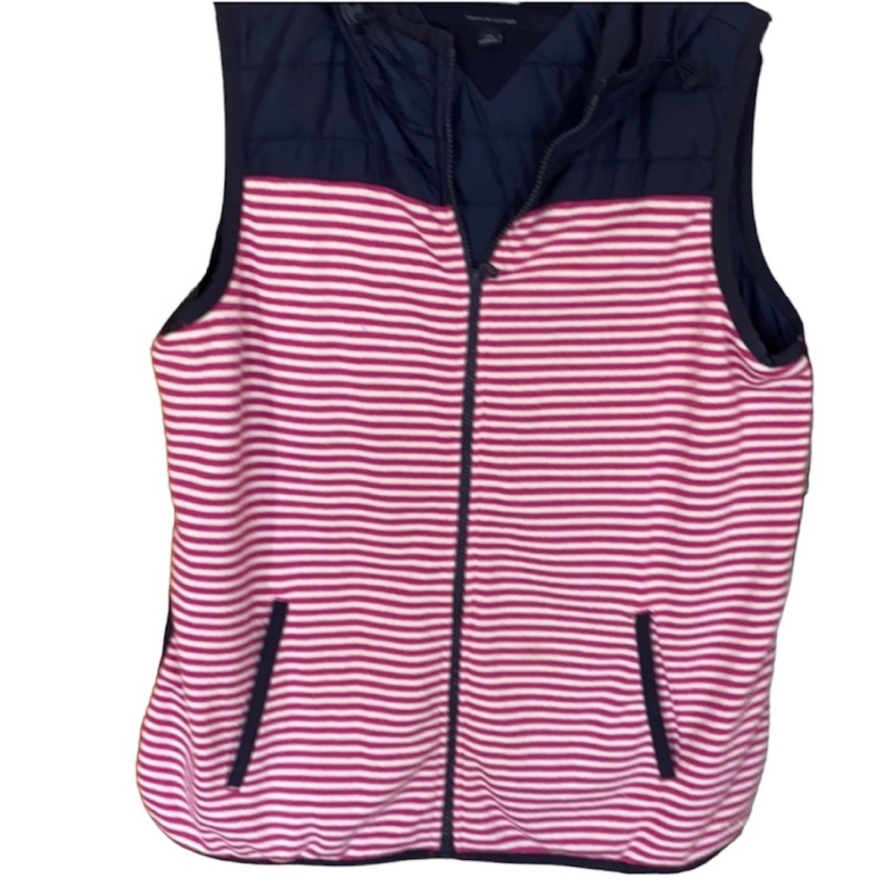 Tommy Hilfiger Vest.  Navy with pink stripes.  Size Women’s Large